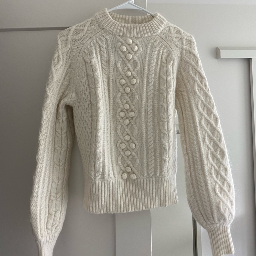 J. Crew Demylee Wool and Mohair Cream Cable Knit Sweater